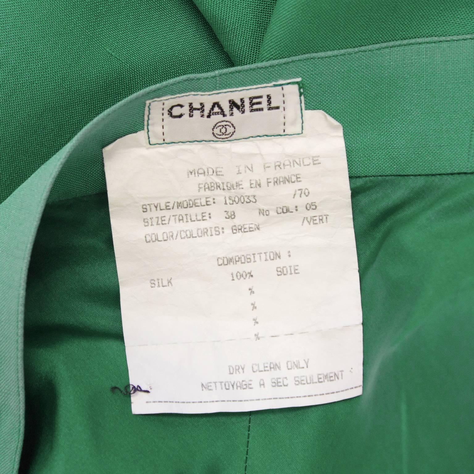 Women's 1980's Chanel Green Silk Culotte Style Maxi Skirt