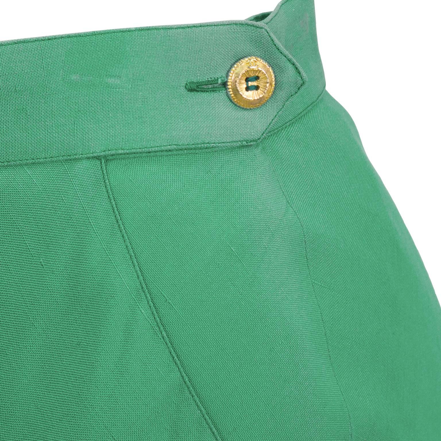 1980's Chanel Green Silk Culotte Style Maxi Skirt In Excellent Condition In Toronto, Ontario