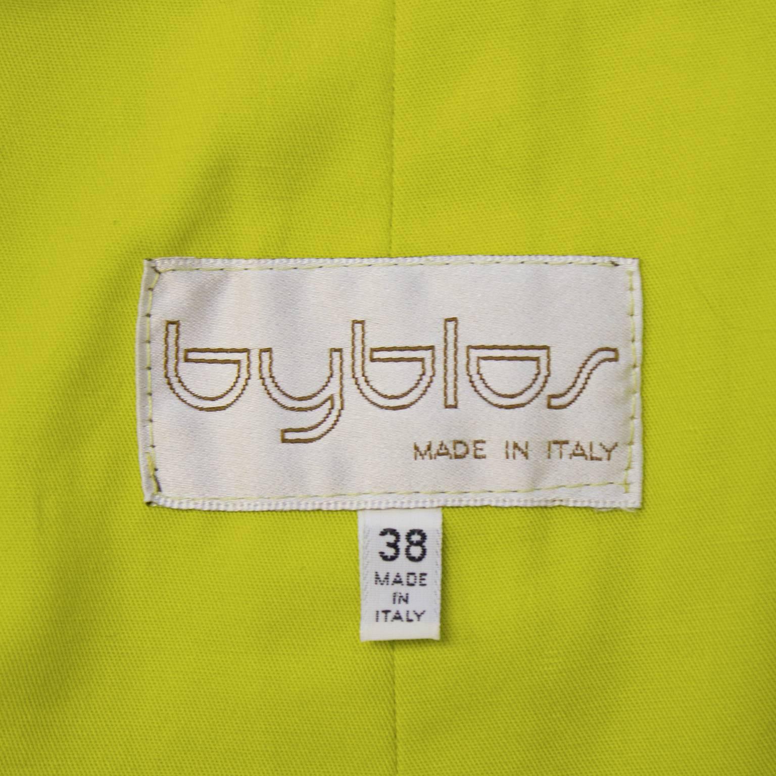 1980's Byblos Chartreuse Cotton Short Sleeve Suit Set 1