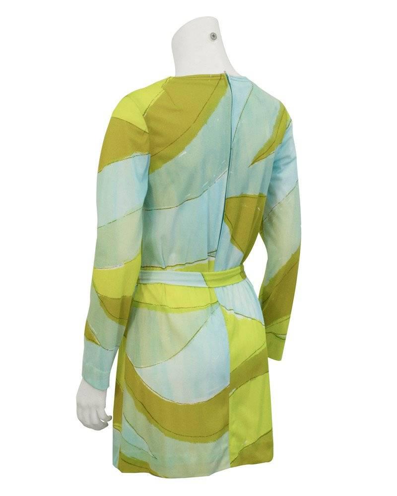 Beige 1960's Vera Blue & Green Graphic Print Dress