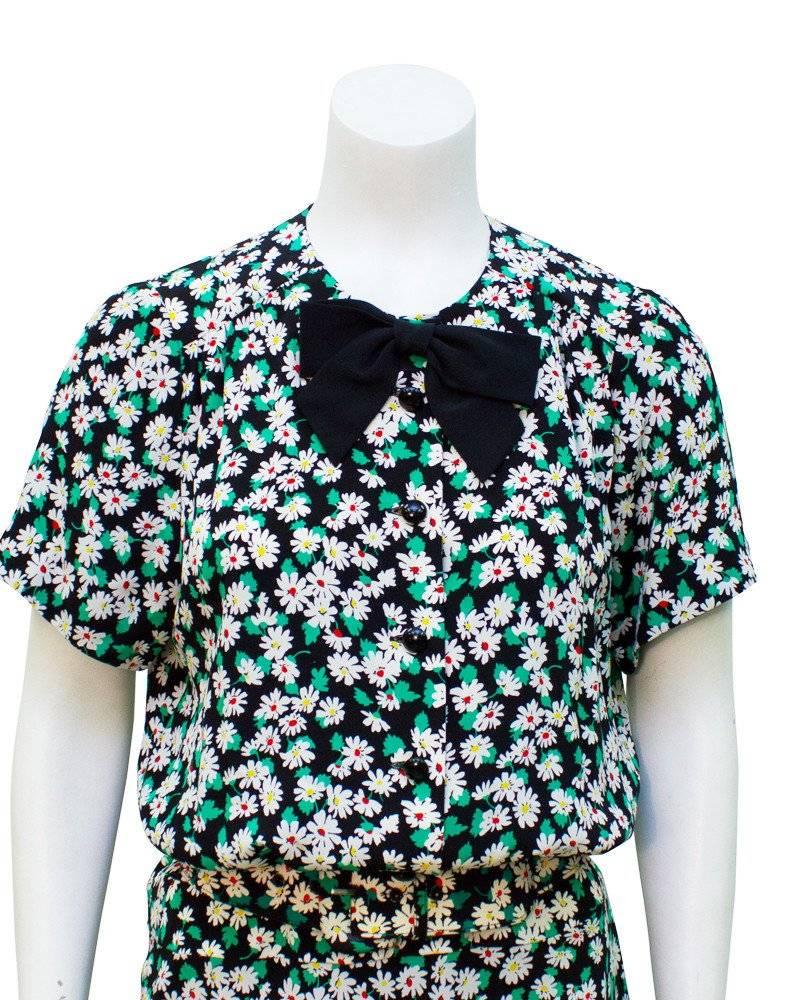 Black 1980's Albert NIpon Floral Silk Day Dress