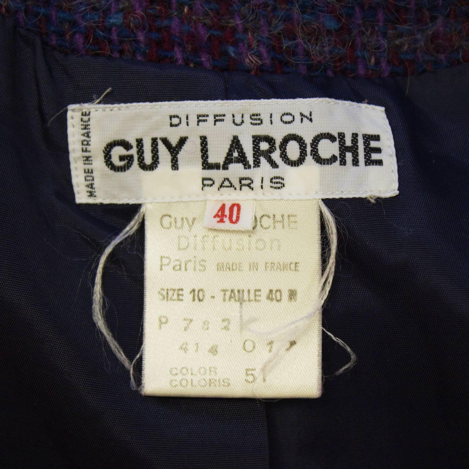 Guy Laroche, gewebter Wollanzug in Violett und Blau, 1960er im Angebot 1
