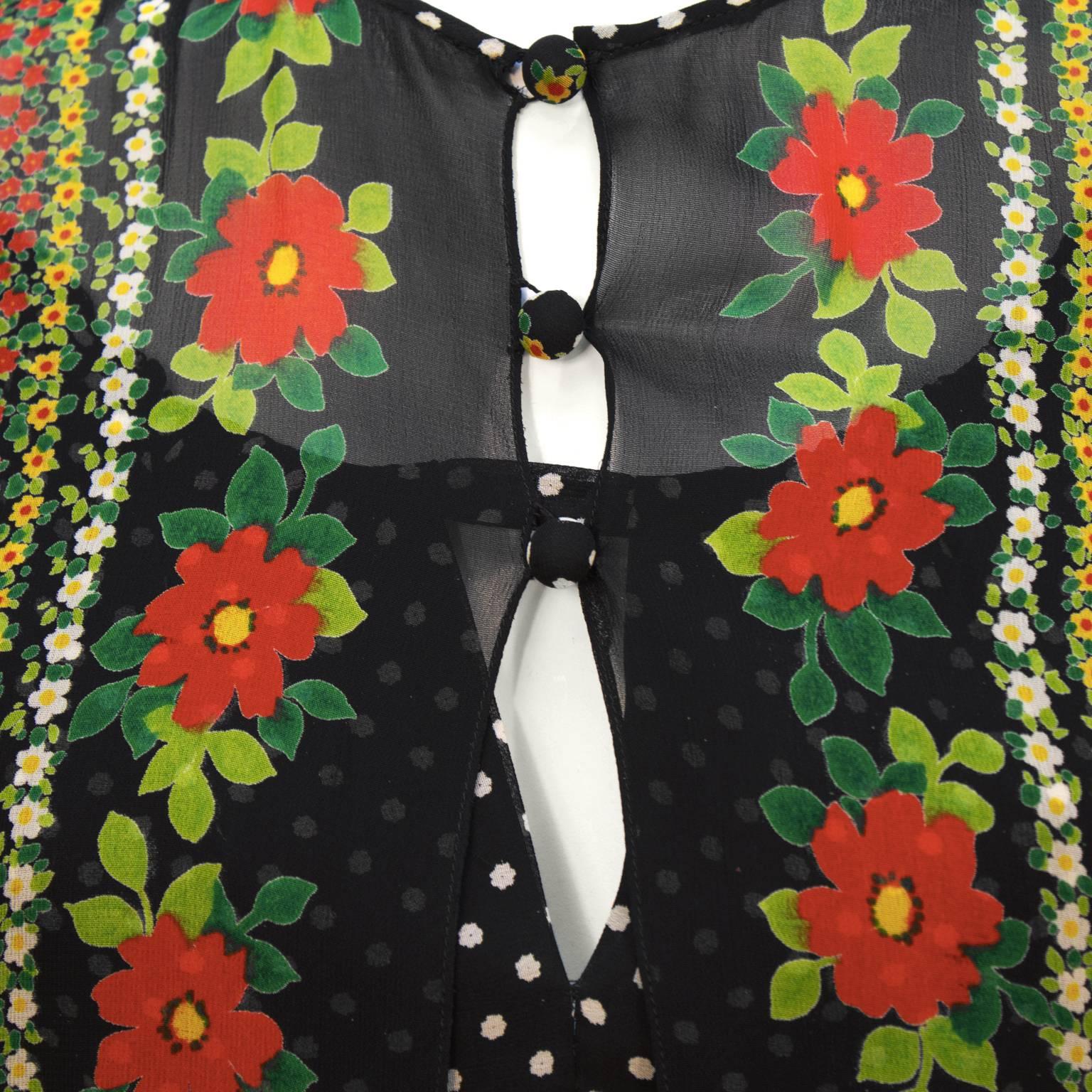 1970's Anonymous Polka Dot and Flower Gown with Jacket In Excellent Condition For Sale In Toronto, Ontario