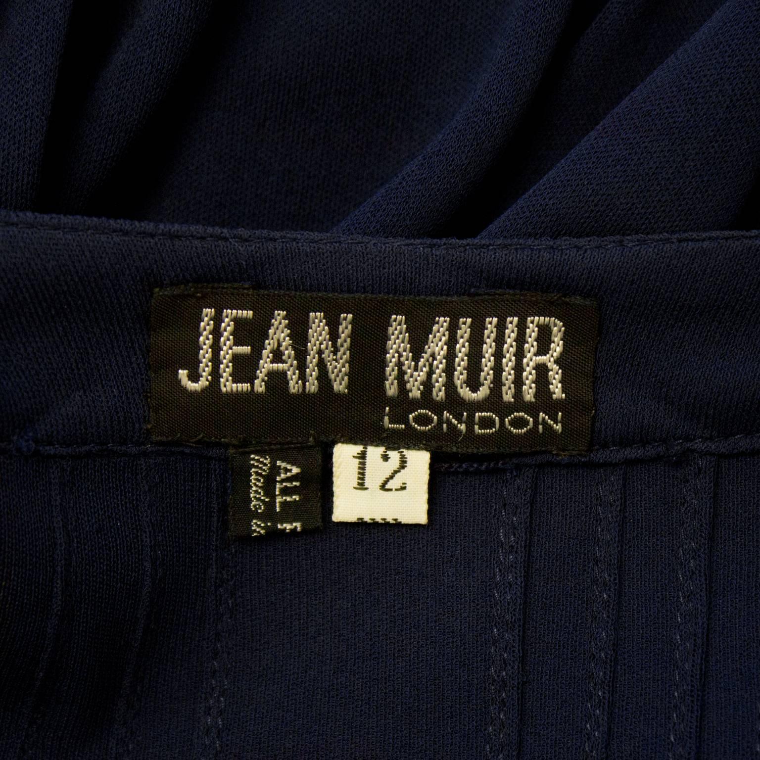 1970's Jean Muir Navy Rayon Jersey Maxi Dress  In Excellent Condition For Sale In Toronto, Ontario