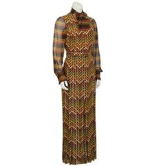 1970's Andre Laug Orange and Yellow Jacquard Gown