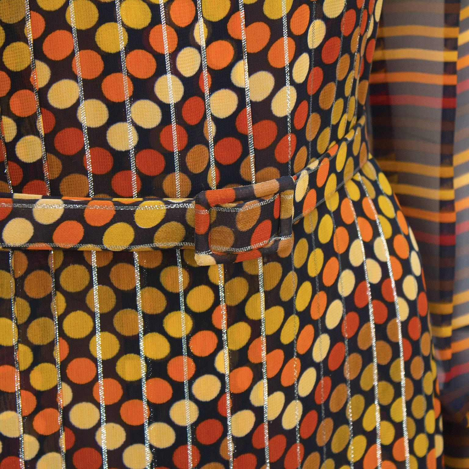 Women's 1970's Andre Laug Orange and Yellow Jacquard Gown 