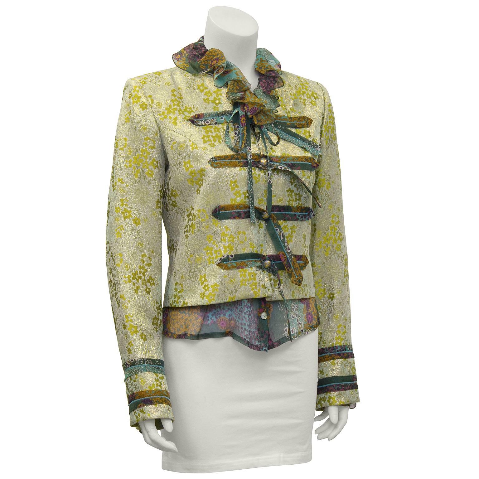 Brown Early 2000's Loulou de la Falaise Brocade Jacket with Floral Blouse