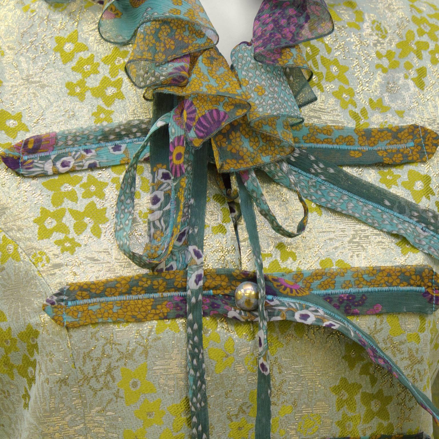 Loulou de la Falaise veste en brocart avec chemisier à fleurs du début des années 2000 en vente 3