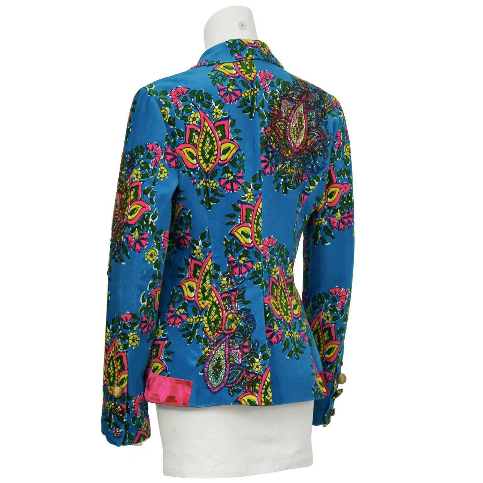 Black Fall 2005 Kenzo Runway Blue Paisley Velvet Jacket