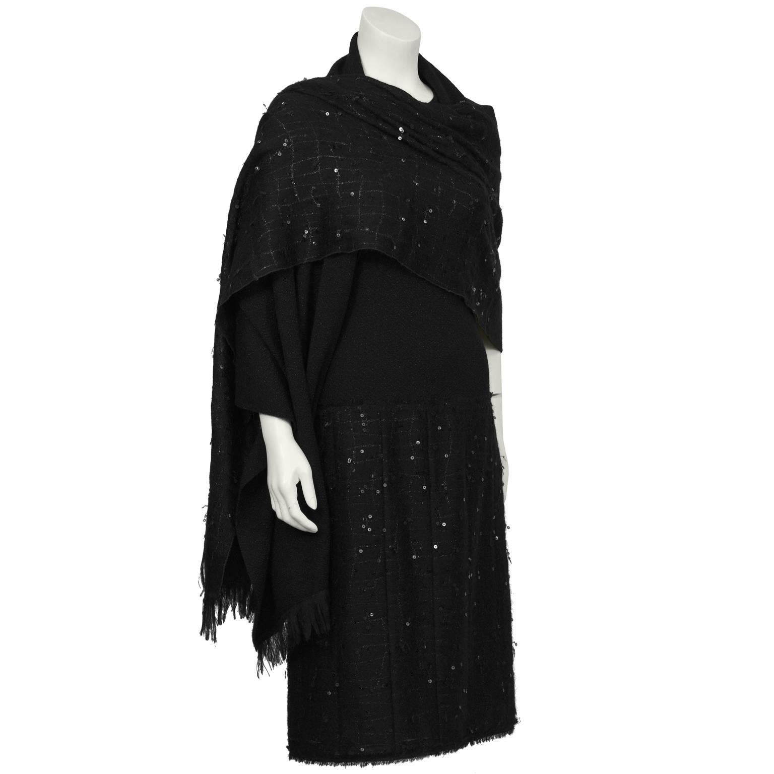 Fall 2004 Chanel Black Knit Sequin Dress with Matching Shawl In Excellent Condition In Toronto, Ontario