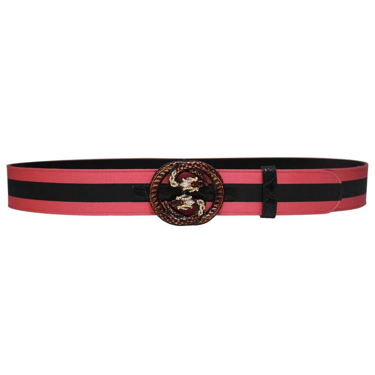 2000's Gucci Black and Pink Belt w/ Rhinestone Encrusted Buckle at 1stDibs