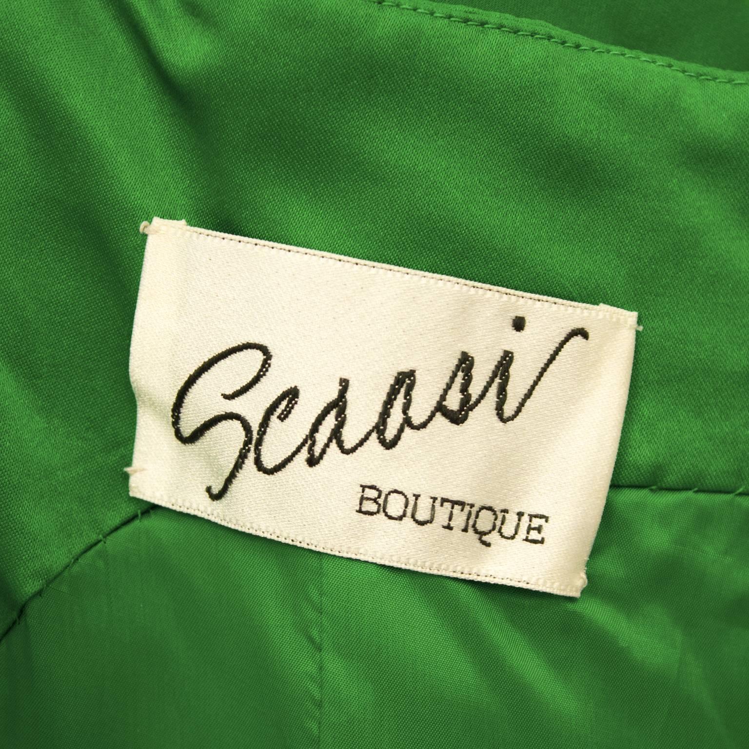 1990's Scaasi Emerald Green Satin Gown In Excellent Condition For Sale In Toronto, Ontario