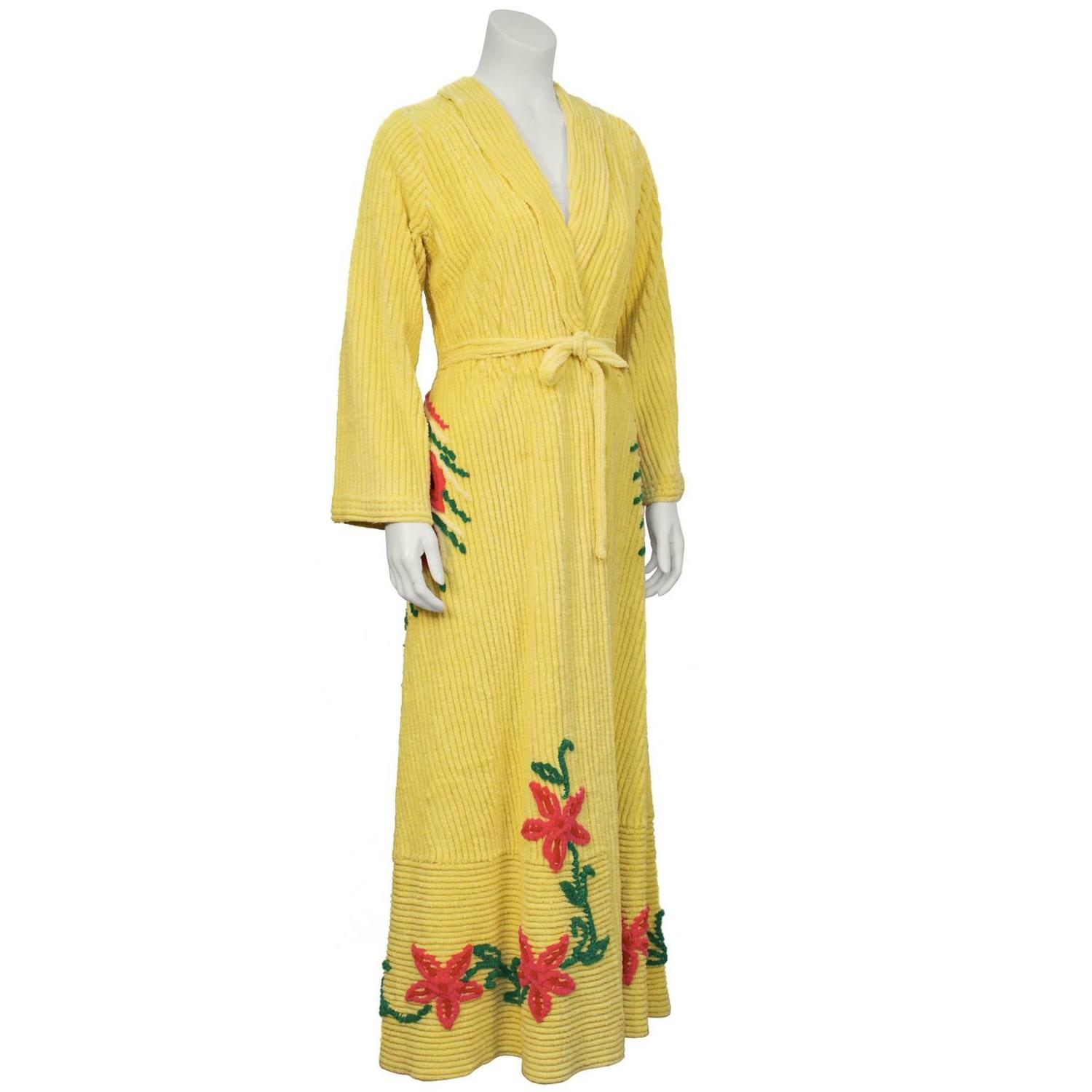 1950's Yellow Chenille Robe With Peacock at 1stdibs