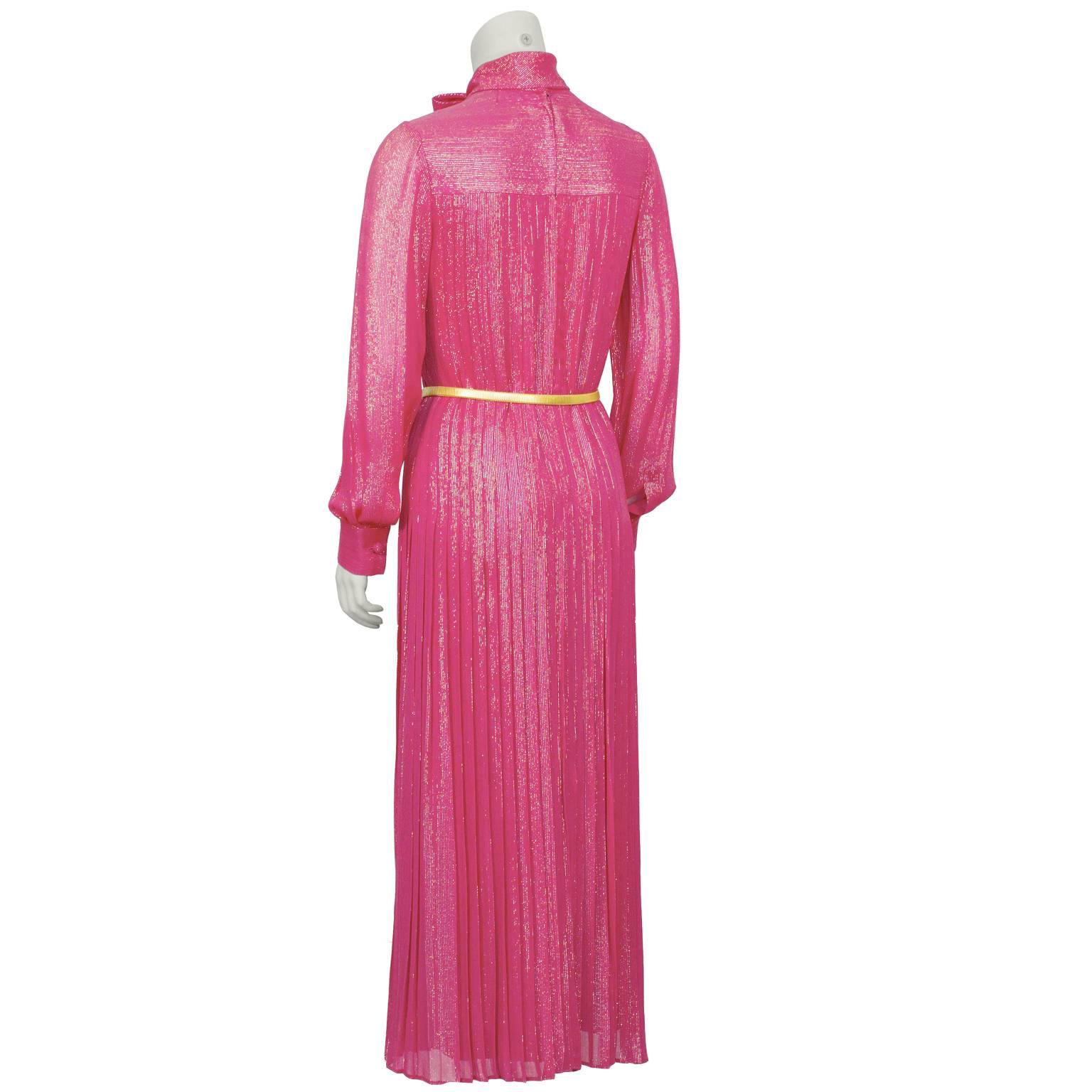 1970's Pink and Gold Lurex Gown with Belt In Good Condition In Toronto, Ontario