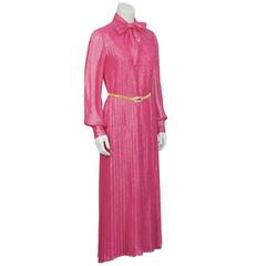 1970's Pink and Gold Lurex Gown with Belt
