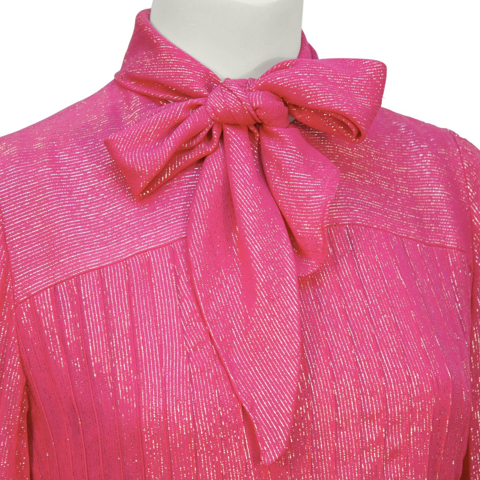 Women's 1970's Pink and Gold Lurex Gown with Belt