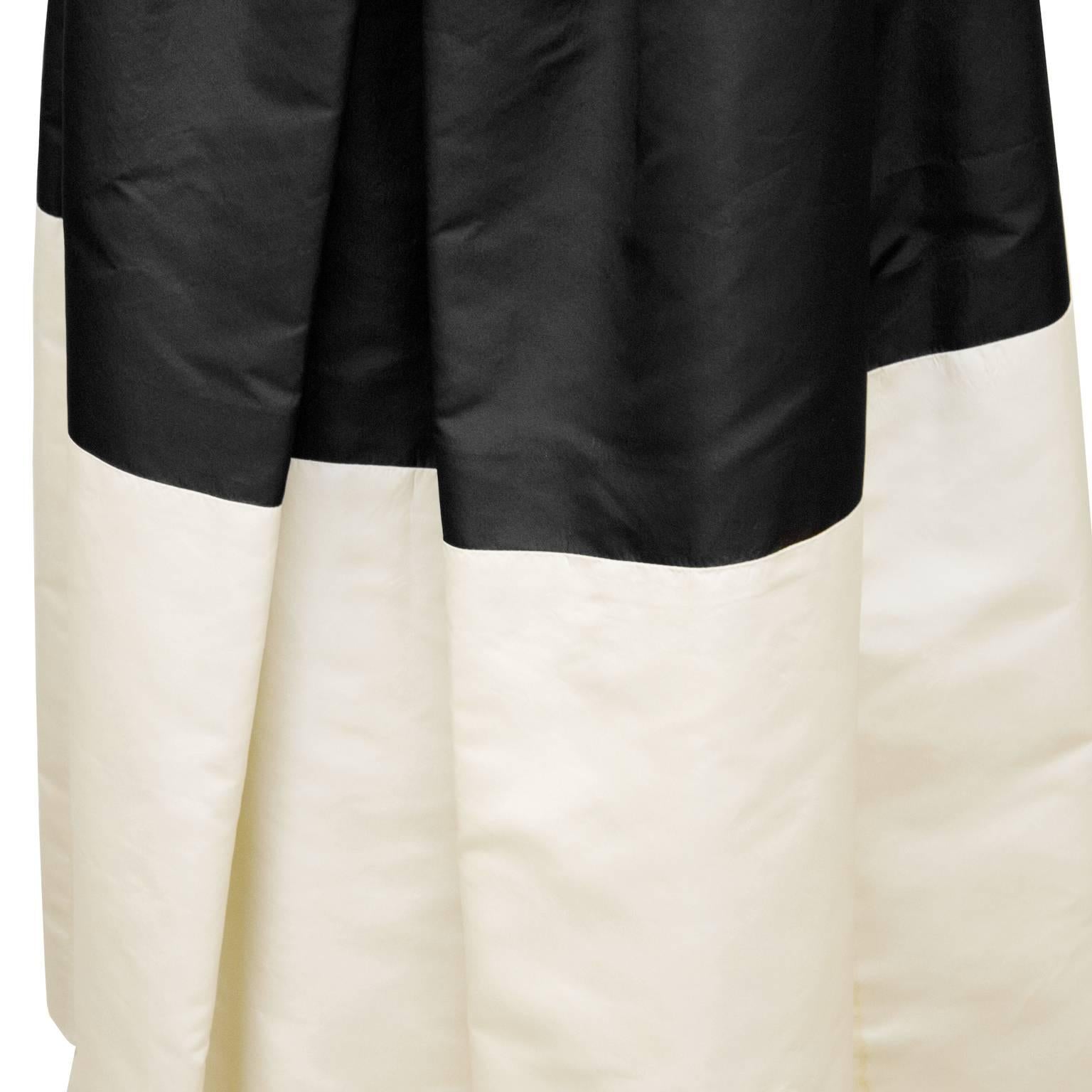 White Pauline Trigere Early 1960's Black and Cream Silk Taffeta Strapless Gown For Sale