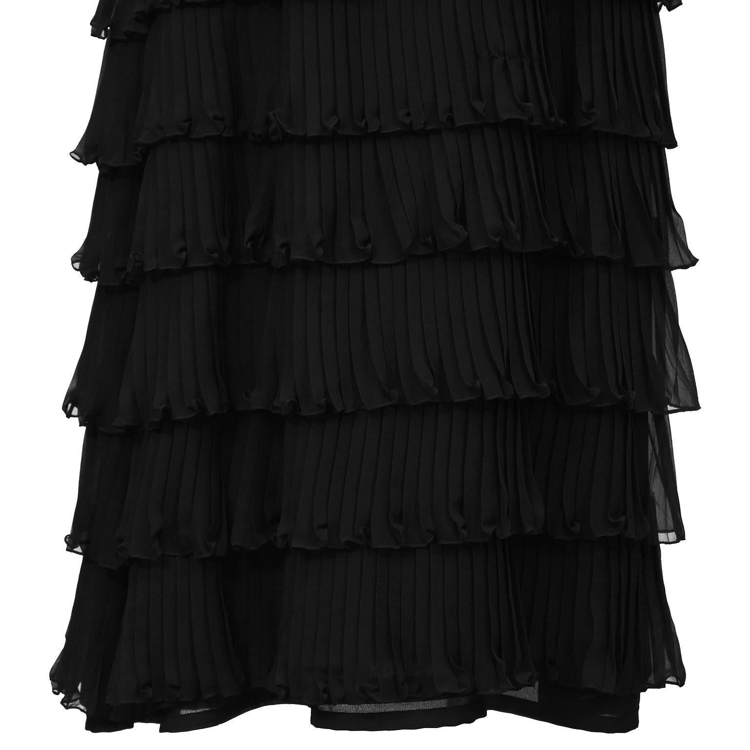 1970's Black Chiffon Tiered Gown For Sale at 1stDibs | black tiered ...
