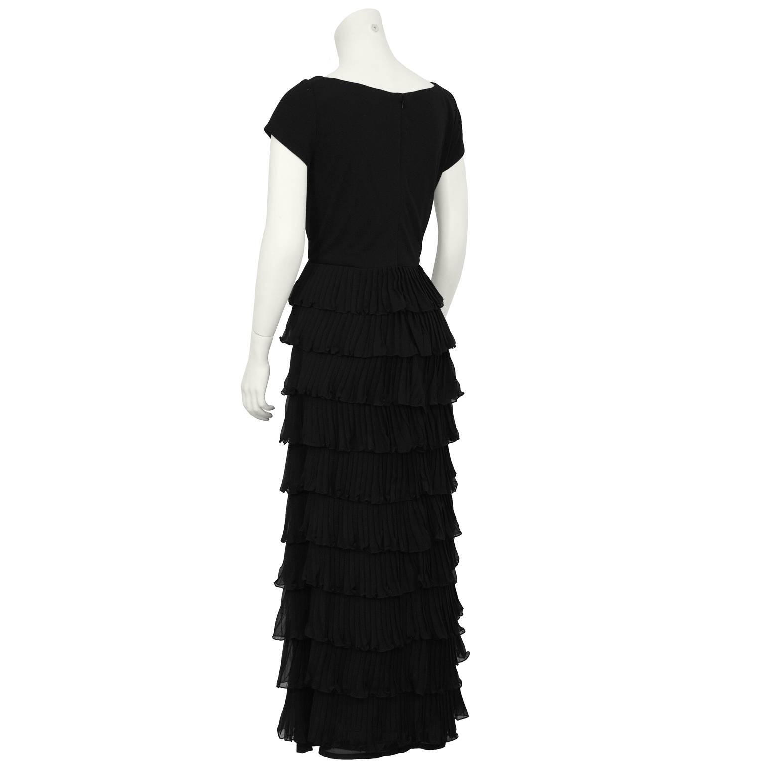 1970's Black Chiffon Tiered Gown For Sale at 1stDibs | black tiered gown