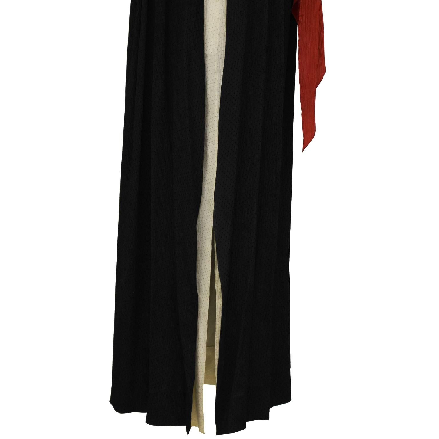 Women's 1970's Color Block Silk Jacquard Gown with Scarf For Sale