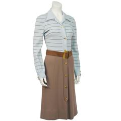 1960's Blue and Brown Knit Daydress with Belt