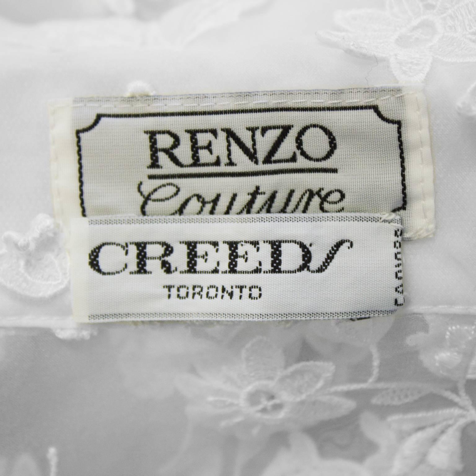 1980's Renzo Couture White Floral Applique Blouse In Excellent Condition In Toronto, Ontario