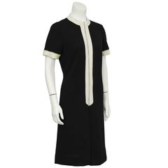 1960's Black and Cream Knit Dress With Rhinestones