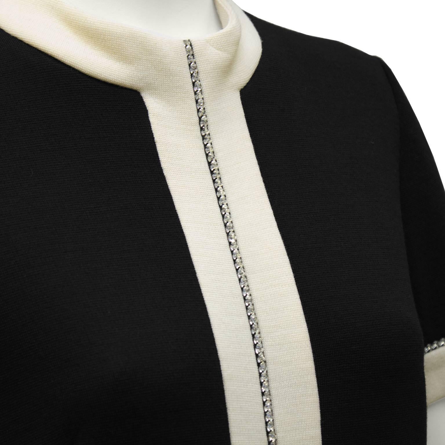 Women's 1960's Black and Cream Knit Dress With Rhinestones For Sale