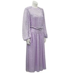 1980's Oscar de la Renta Lavender Chiffon Beaded Evening Dress