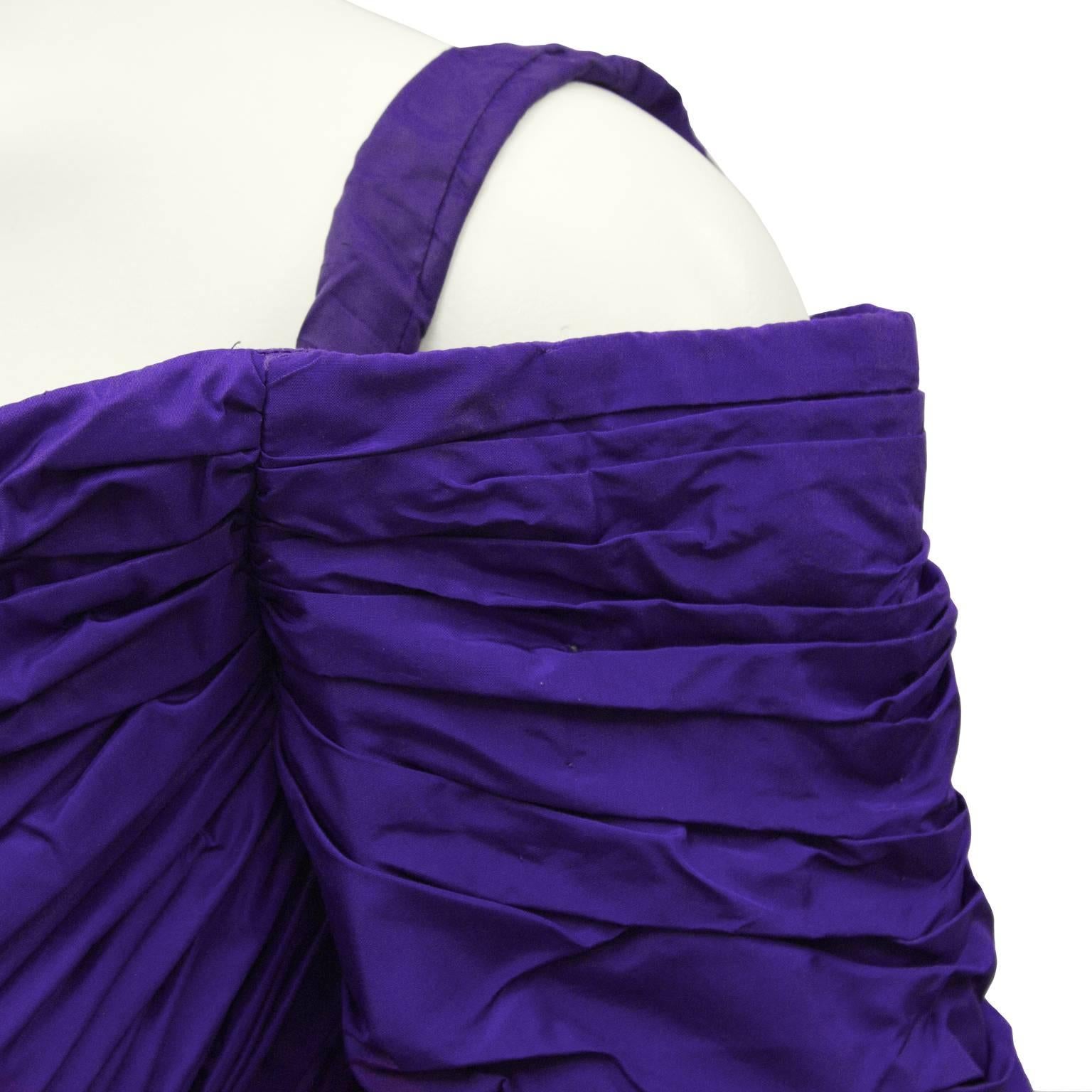Women's 1980's Purple Taffeta Scaasi Off-The-Shoulder Evening Gown
