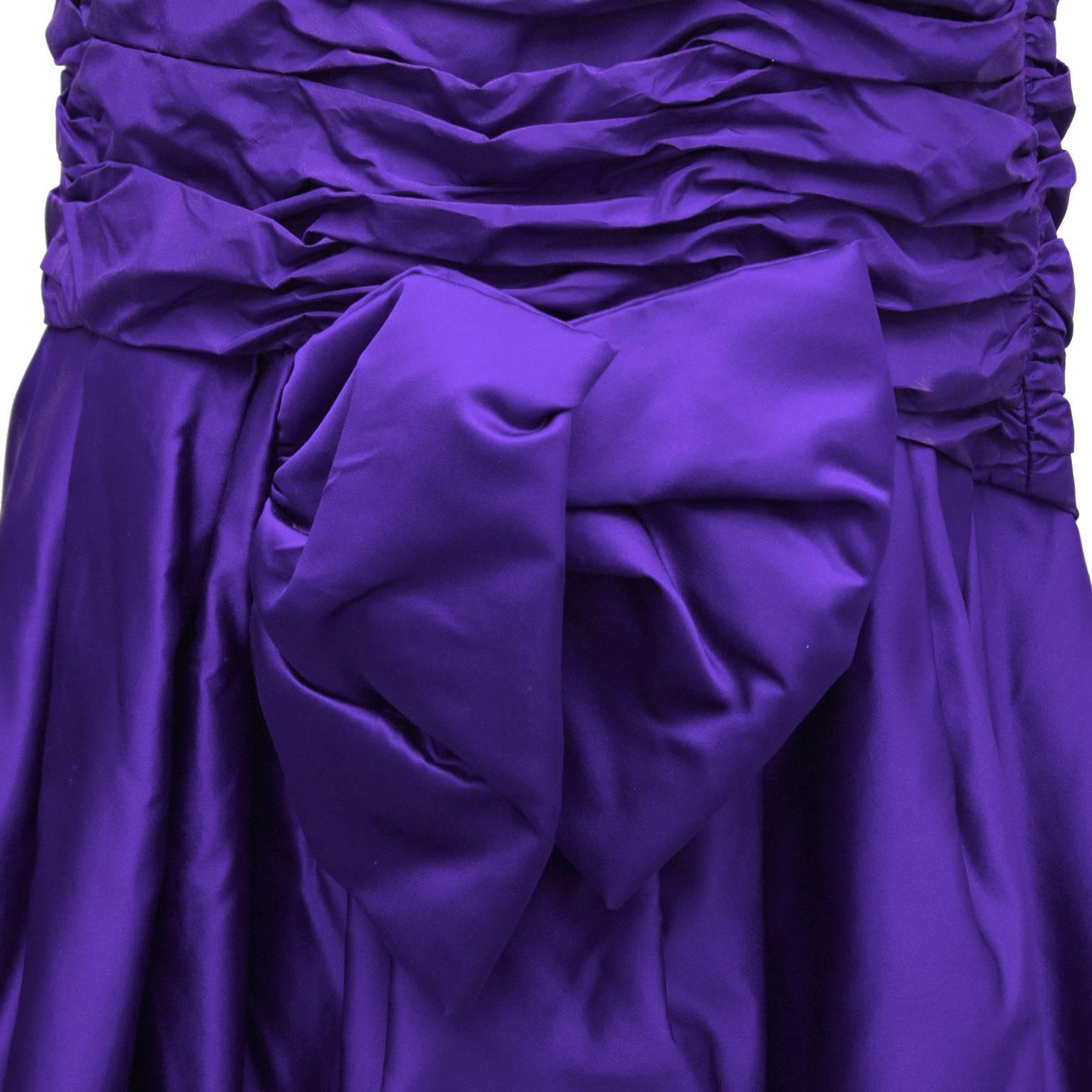 1980's Purple Taffeta Scaasi Off-The-Shoulder Evening Gown 1