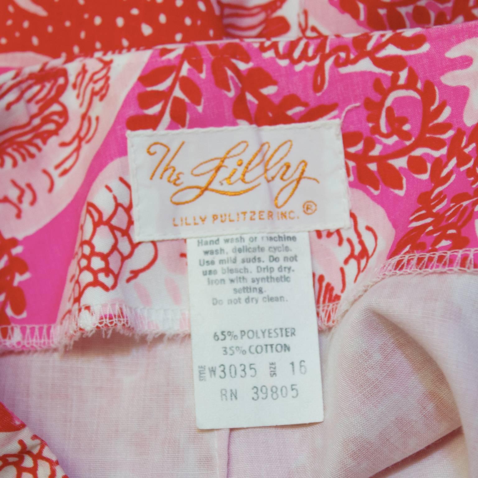 1960's Lilly Pulitzer Pink Rooster Print Skirt In Excellent Condition In Toronto, Ontario