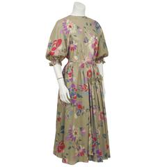 1970's Chloe Taupe and Floral Silk Skirt Ensemble