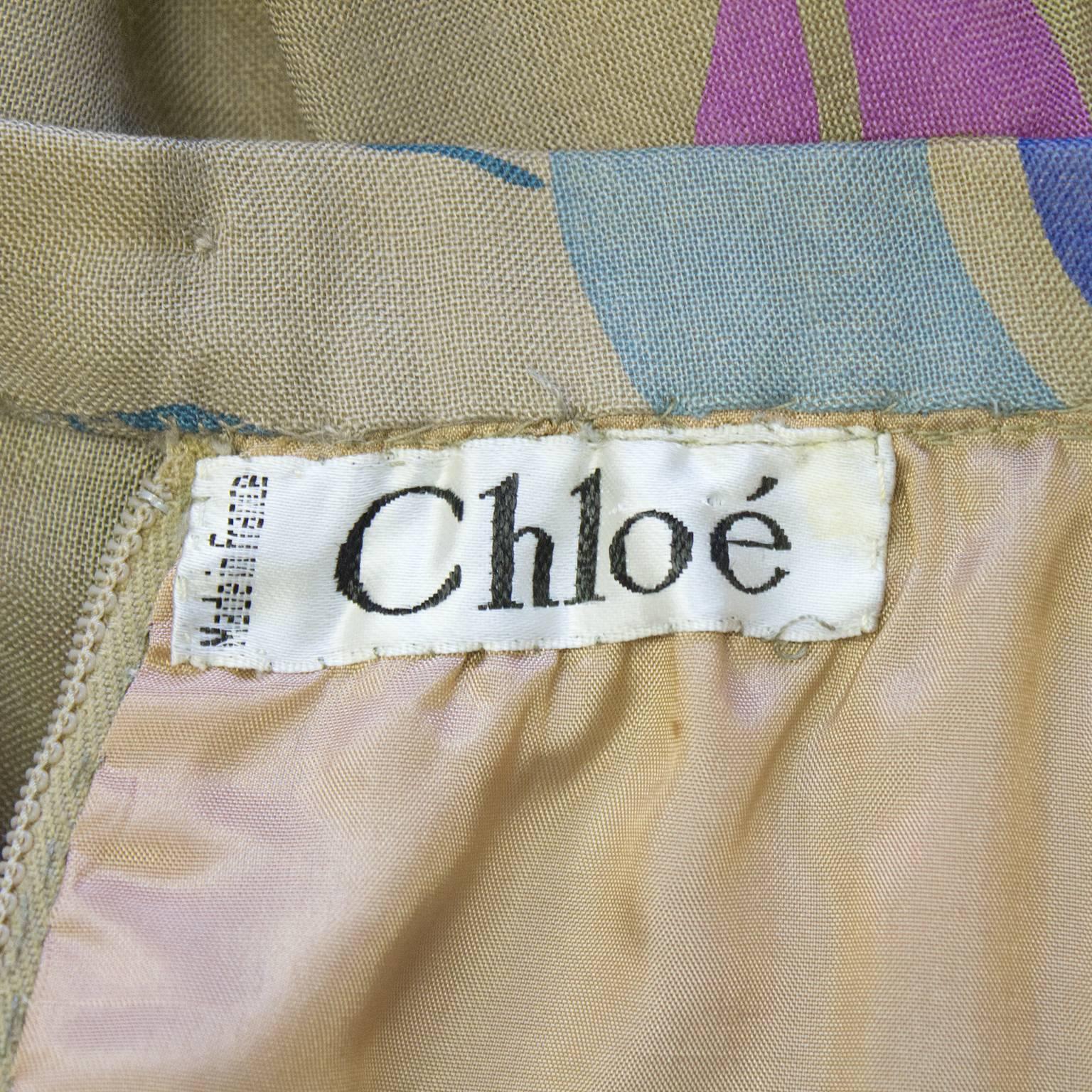 Women's 1970's Chloe Taupe and Floral Silk Skirt Ensemble