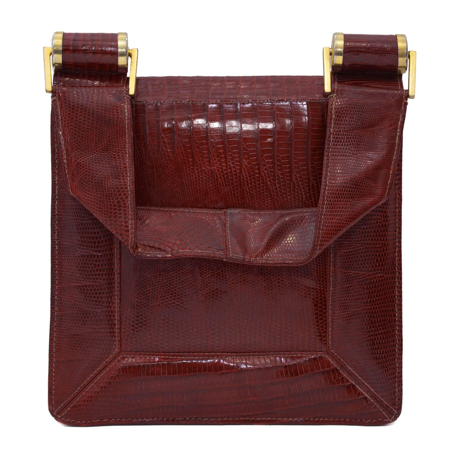 Brown 1940's Modernist Burgundy Lizard Handbag