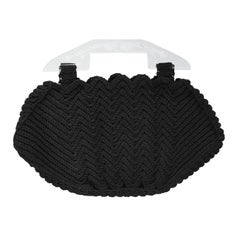 Vintage 1940's Black Crochet Handbag with Plexi Handle