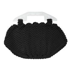 1940's Black Crochet Handbag with Plexi Handle 7