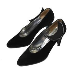 1980's Roger Vivier Black Velvet Pumps with Moon Applique 2