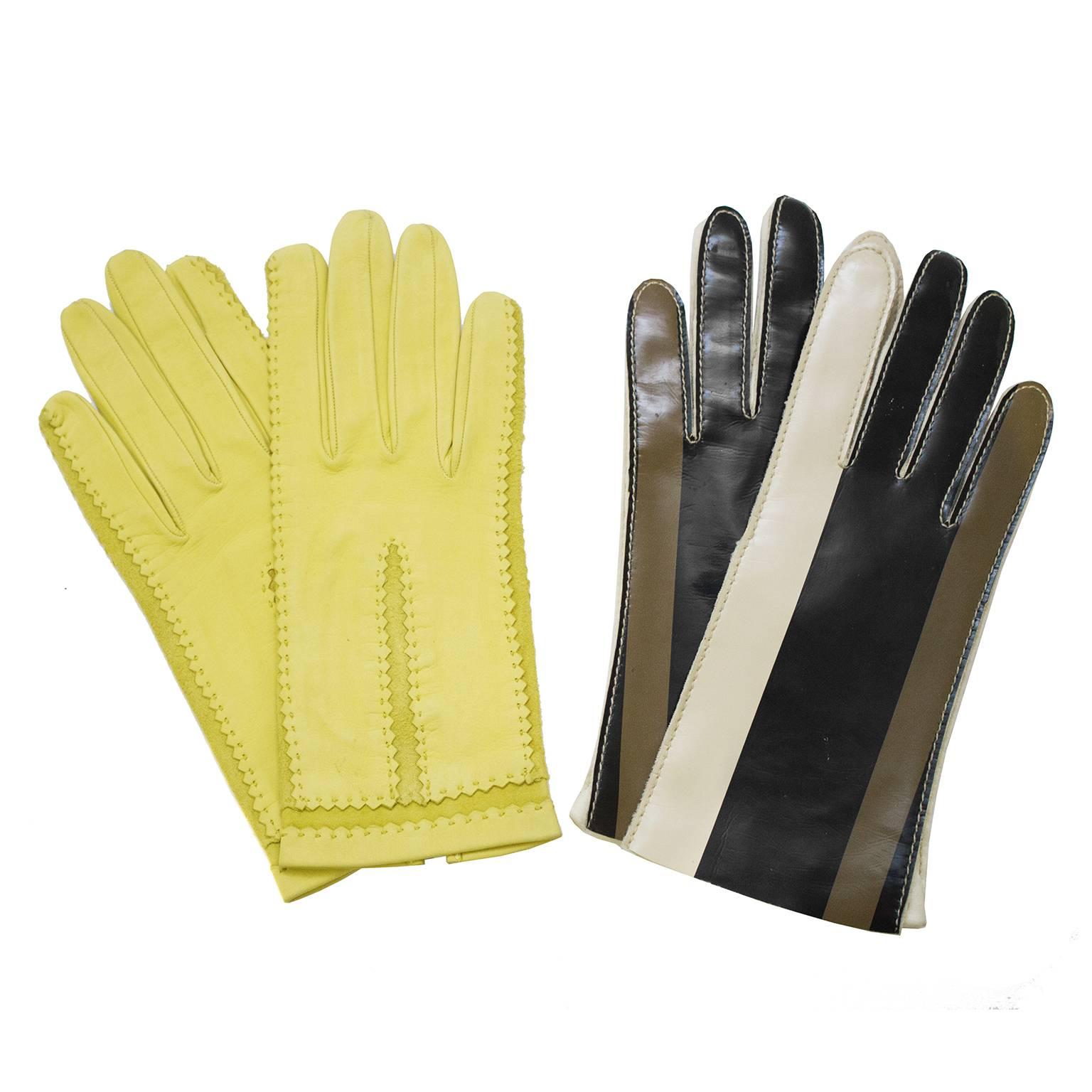 1960's Pairing Of Leather And Vinyl Gloves