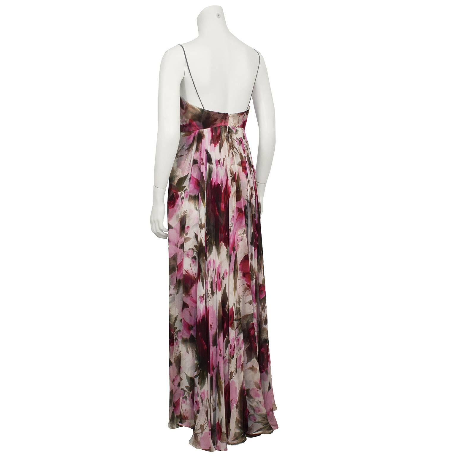 1970's Helena Barbieri Pink And Red Floral Gown In Excellent Condition In Toronto, Ontario
