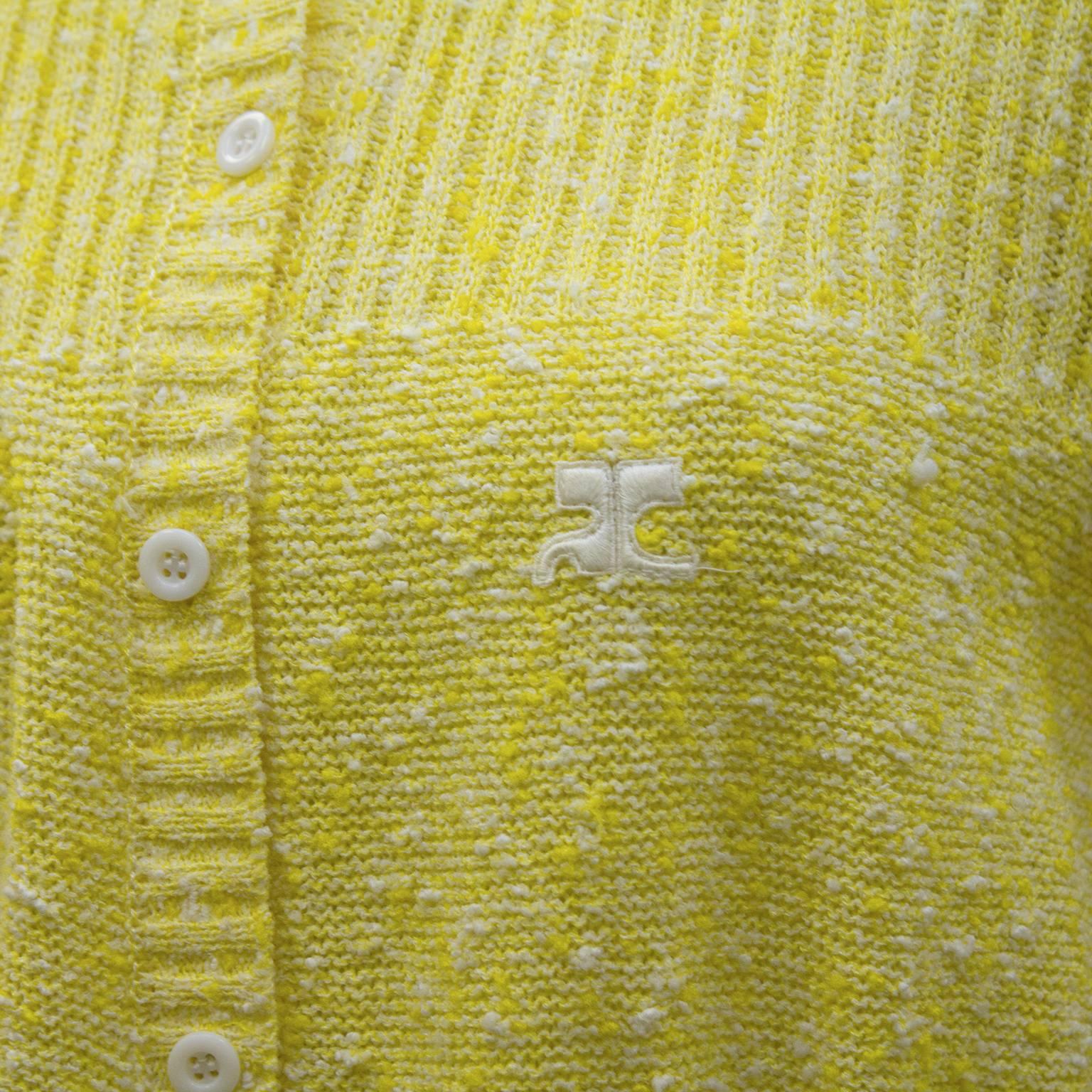 1970's Courreges Yellow Cotton Cardigan In Excellent Condition In Toronto, Ontario