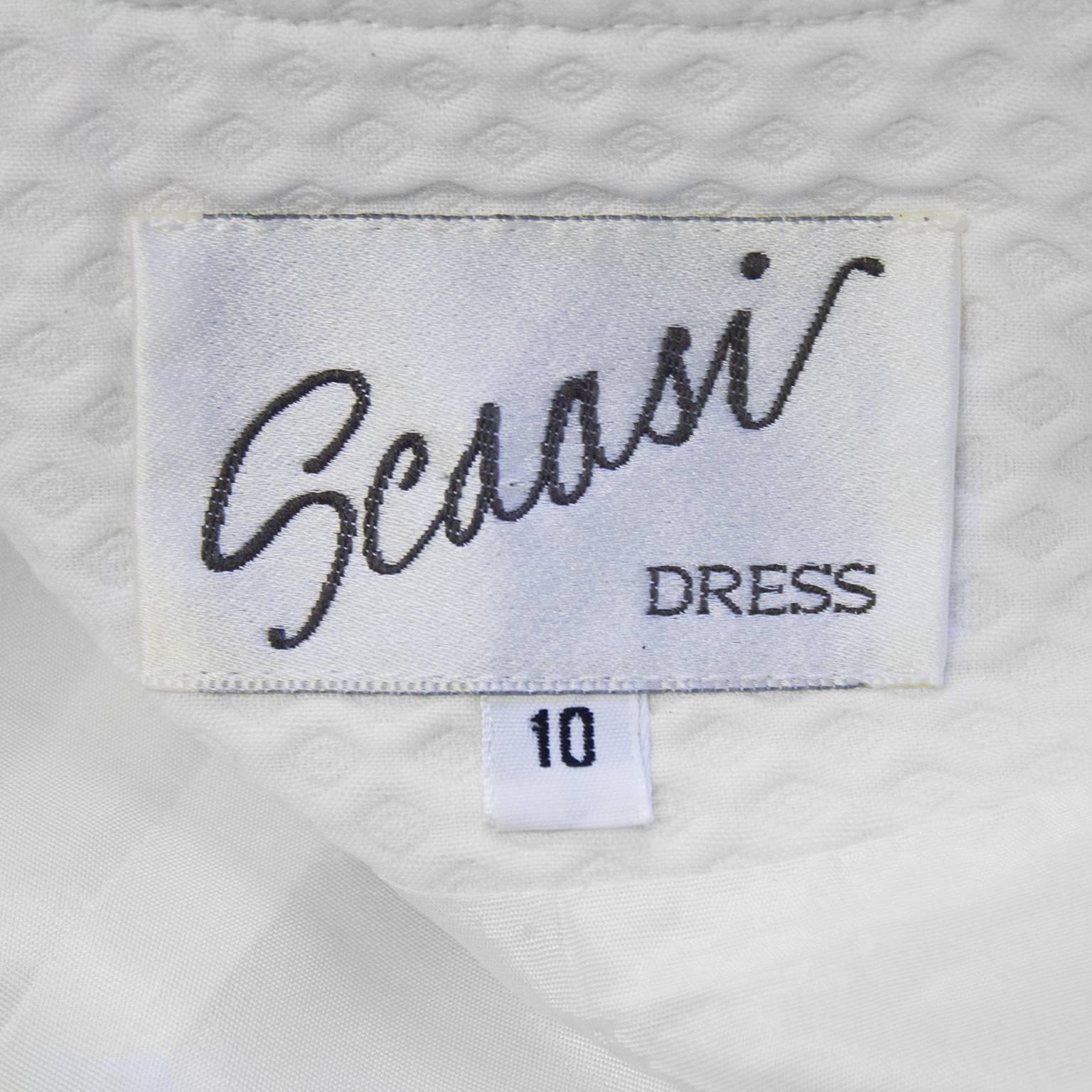 Gray 1980's Scaasi White Pique Double Breasted Dress