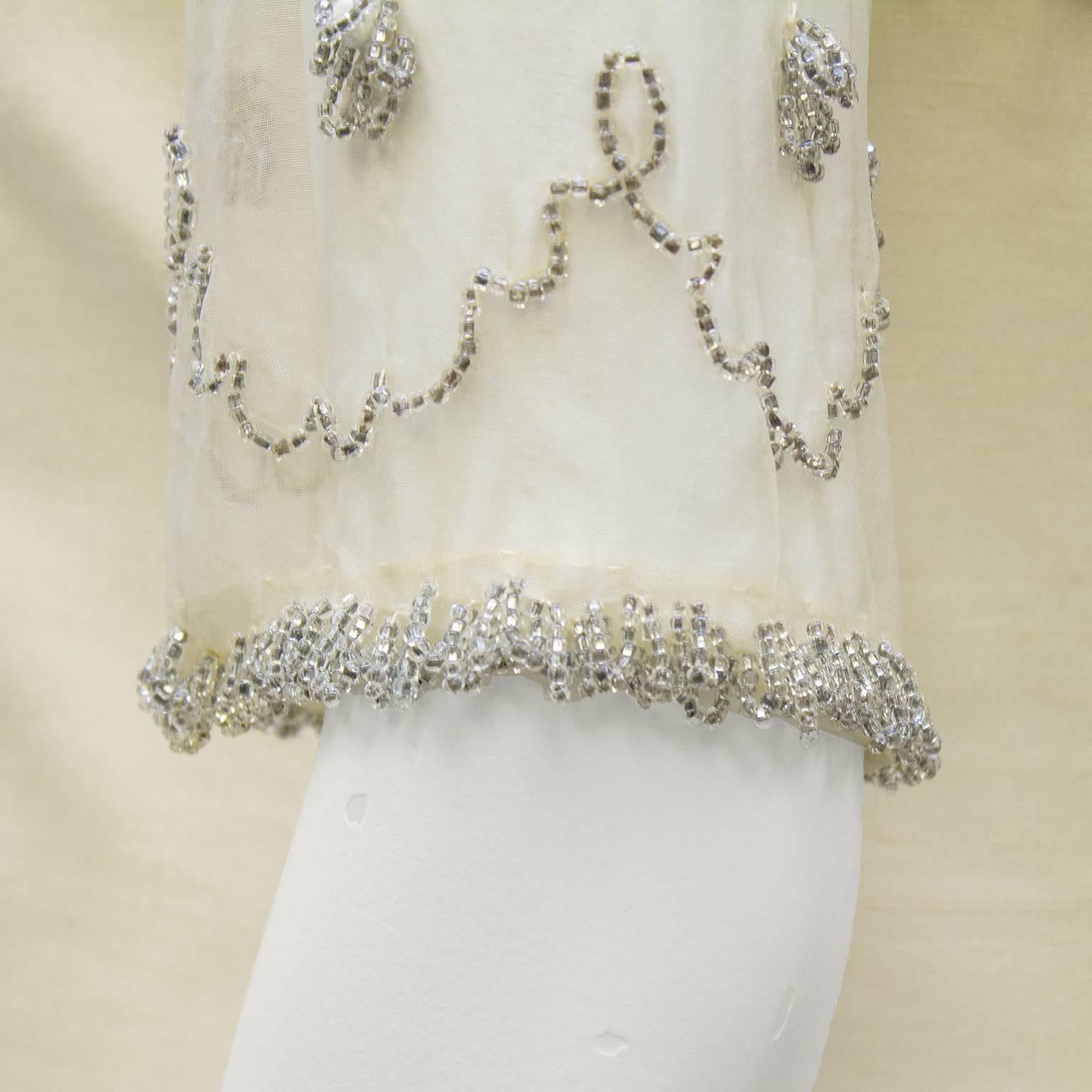 Gray 1960's Cream Mini Dress with Sheer Beaded Panel