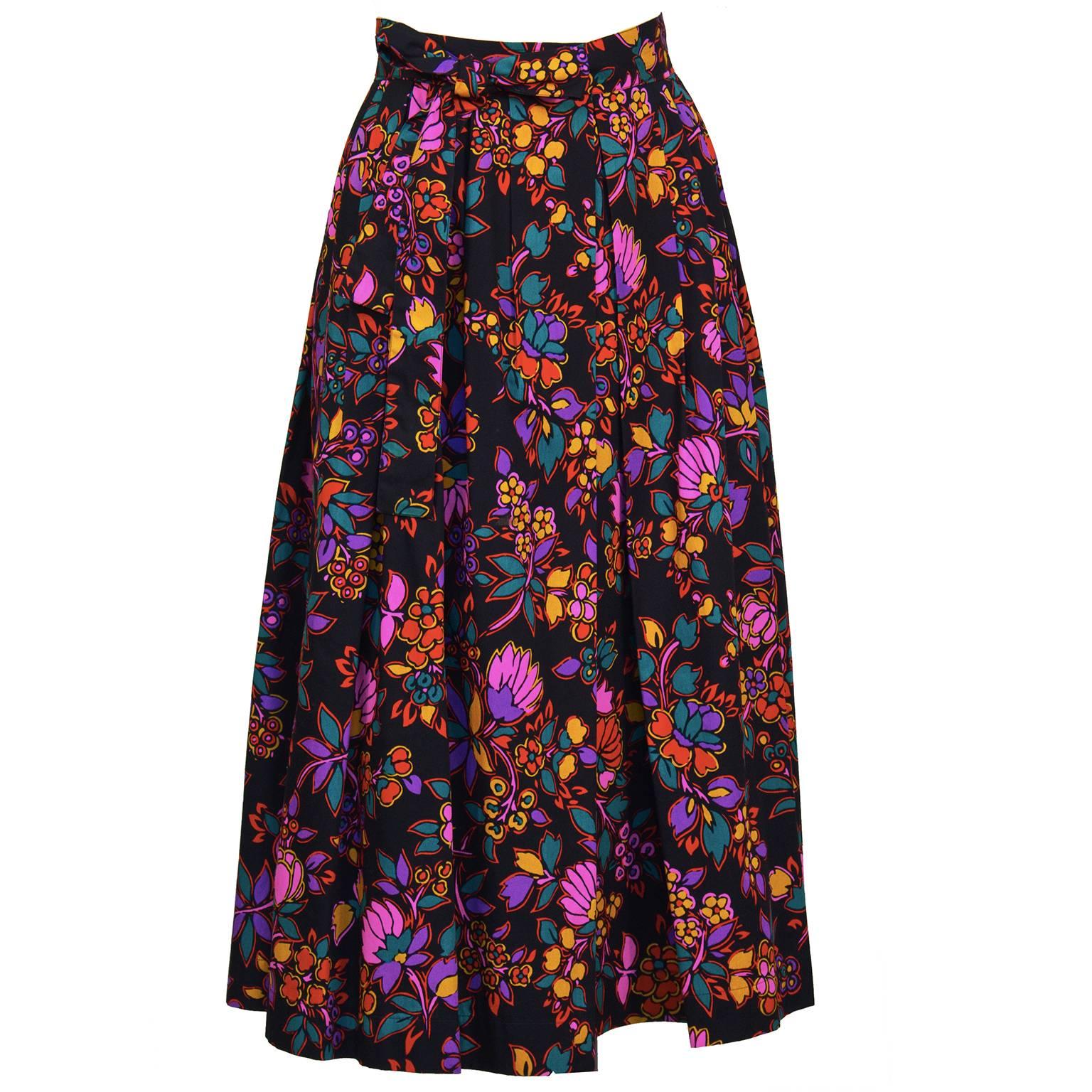 Women's 1970's Yves Saint Laurent/YSL Black Floral Skirt Ensemble