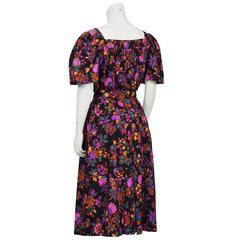 1970's Yves Saint Laurent/YSL Black Floral Skirt Ensemble