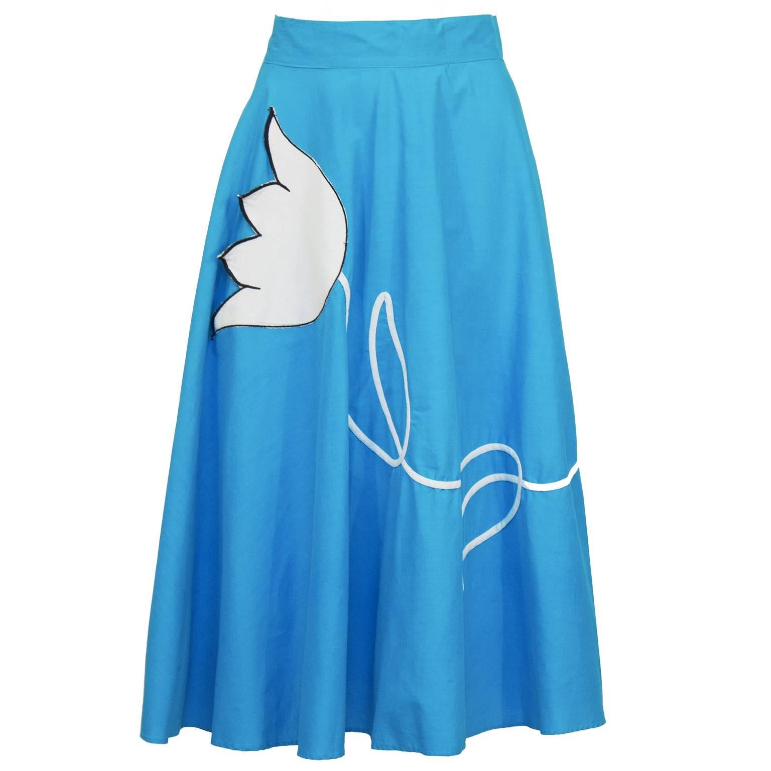 1950's Turquoise Circle Skirt with Tulip Applique