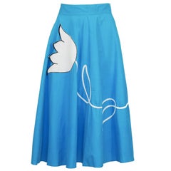 Vintage 1950's Turquoise Circle Skirt with Tulip Applique
