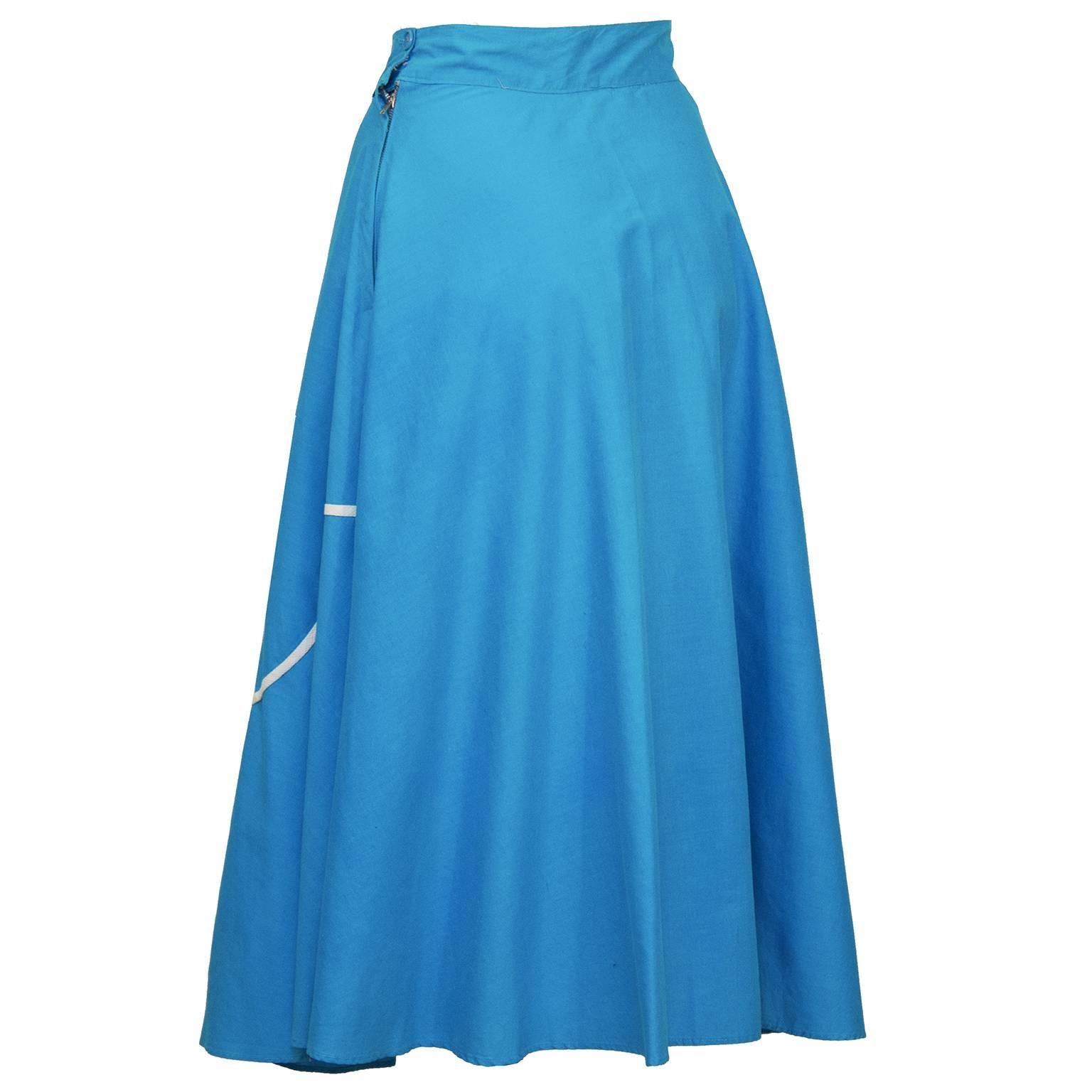 Blue 1950's Turquoise Circle Skirt with Tulip Applique