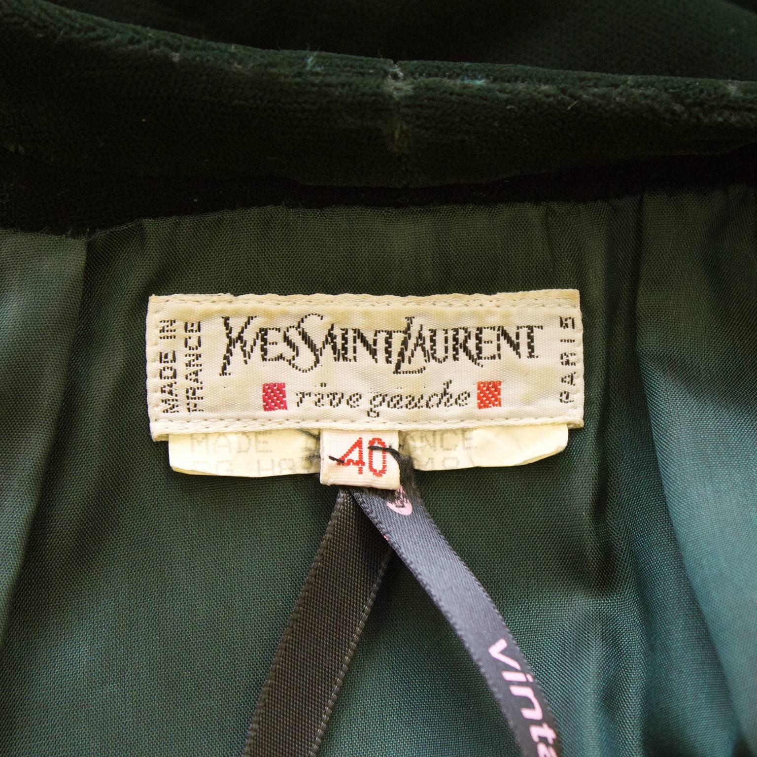 Black Late 1980s Hunter Green YSL/ Yves Saint Laurent Velvet Dress For Sale