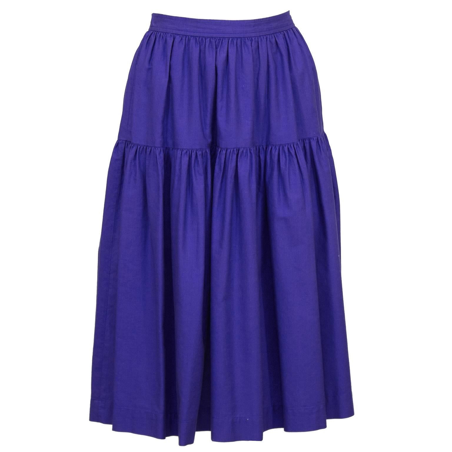 Women's 1970's Yves Saint Laurent/YSL Purple Cotton Skirt Ensemble